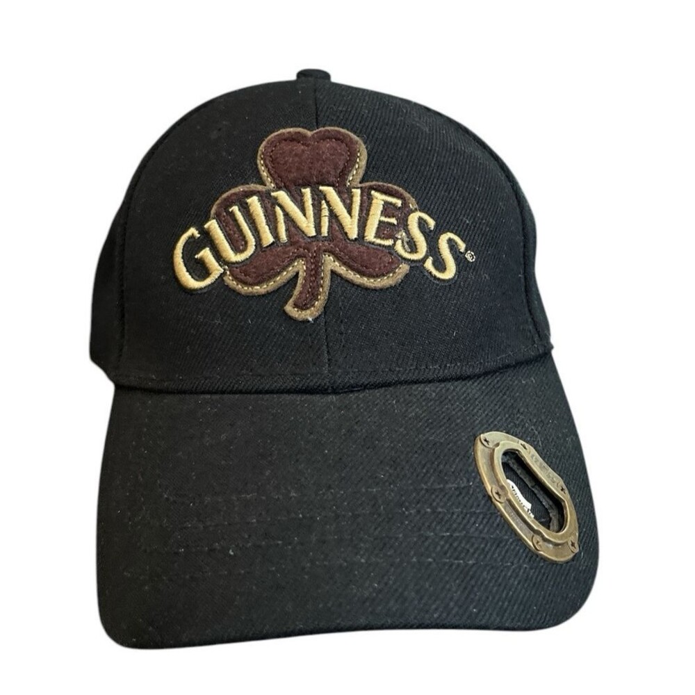 Guinness Black Baseball Cap  Logo with Bottle Opener Hook and Loop Closure